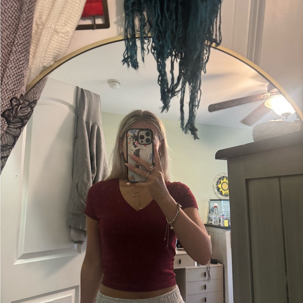 Wild Fable Maroon V-Neck Crop Top
